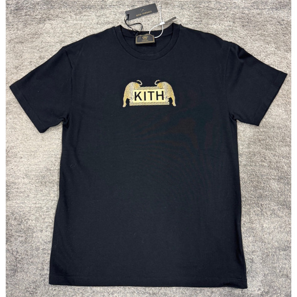 KITH x Versace Black Gold Jaguar Logo Cotton Short Sleeve T-Shirt Medium M - Picture 2 of 9